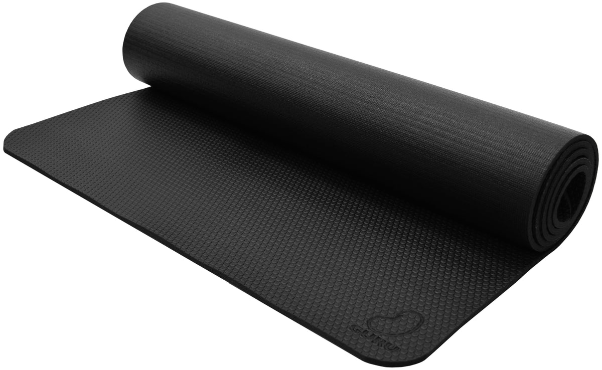 Black Pro Eco GURU Yogi yoga mat rolled, smooth non-slip finish