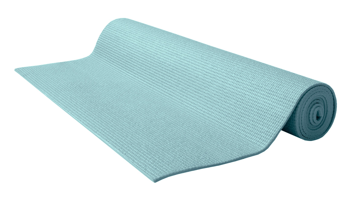 Light blue kids yoga mat rolled, durable non-slip surface for children yoga