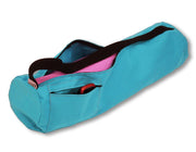 Extra large aqua durable cotton yoga mat bag with black strap and zipper pocket