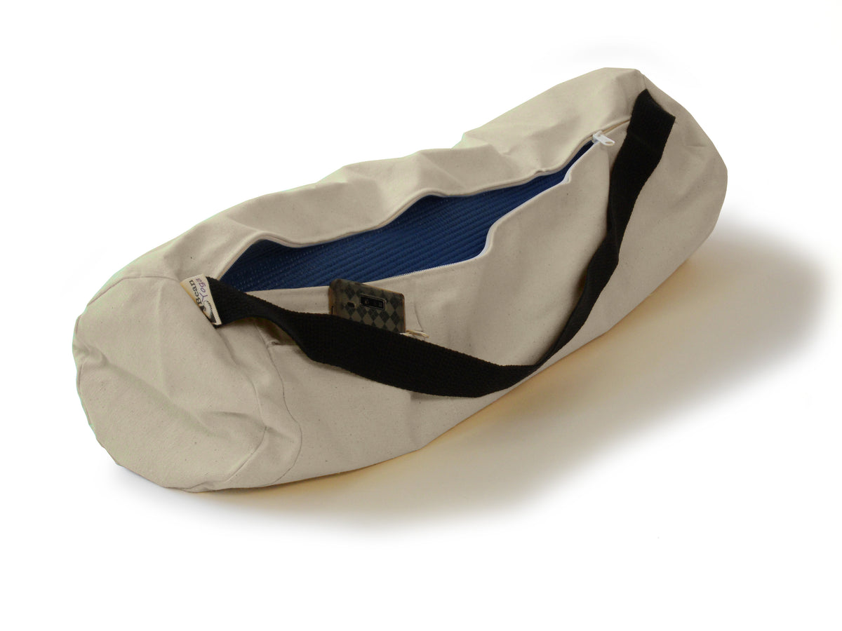 Natural cotton yoga mat bag with simple design and zipper closure