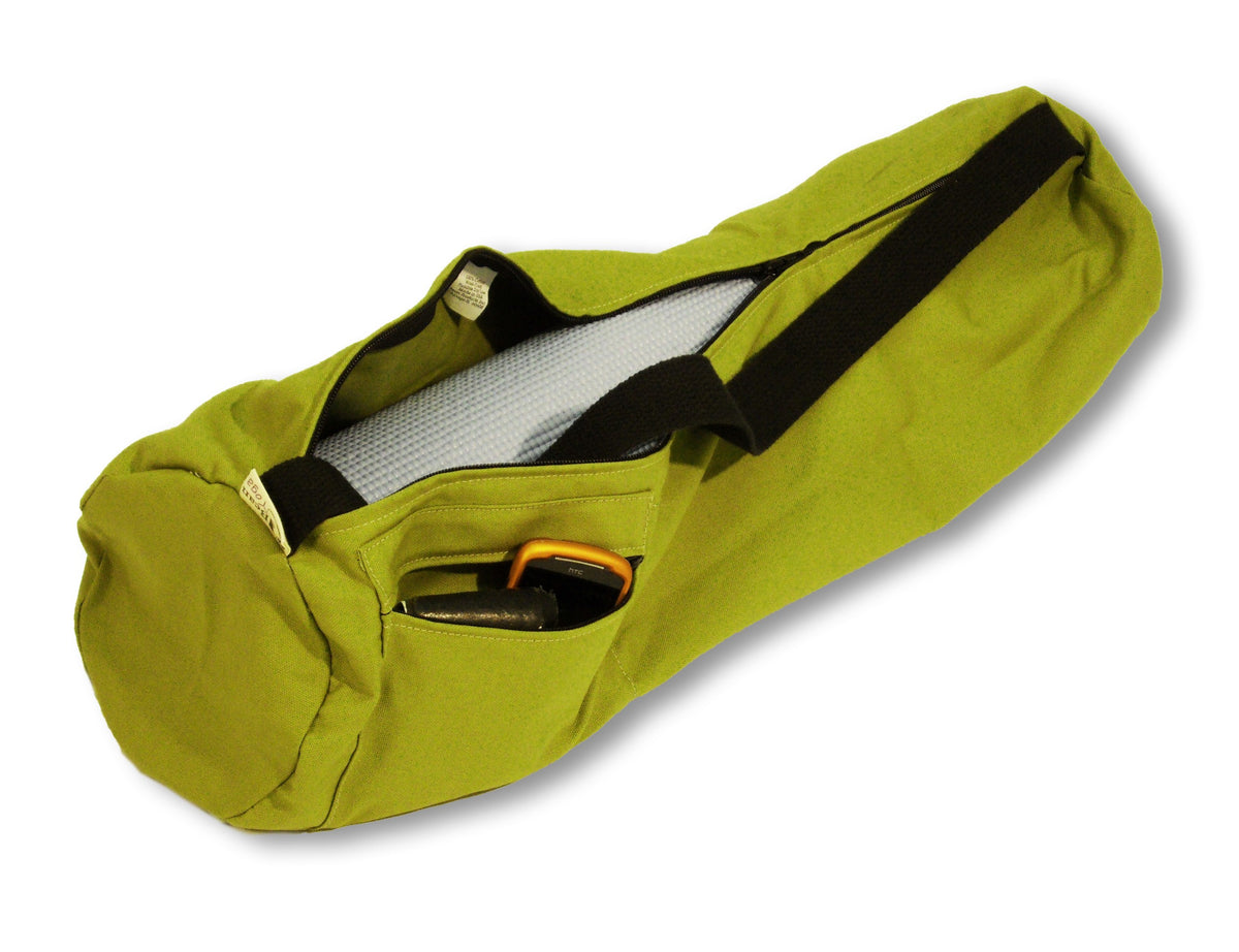Lime green cotton yoga mat bag extra large with zipper closure