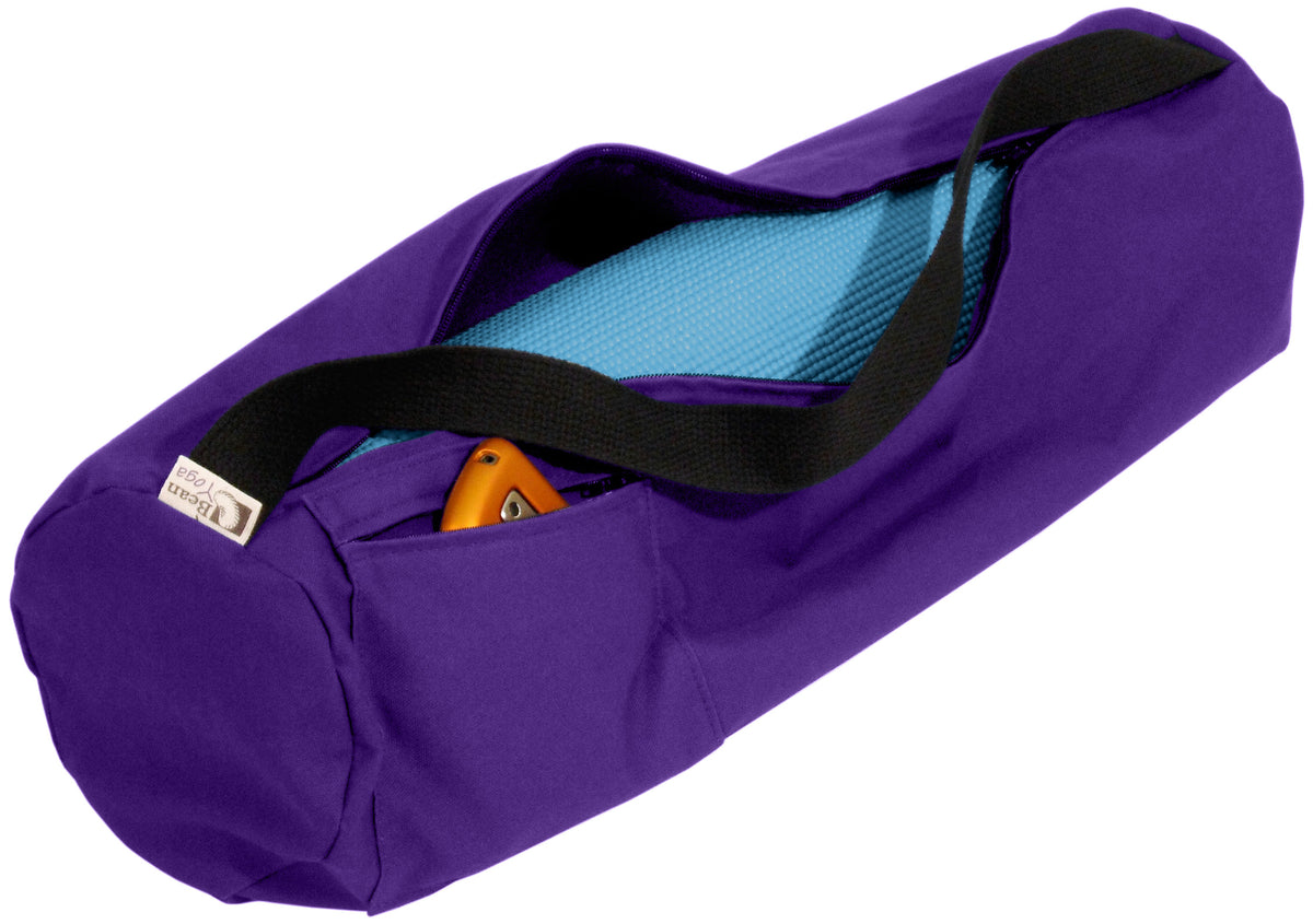 Purple extra large yoga mat bag with spacious interior and carry handle