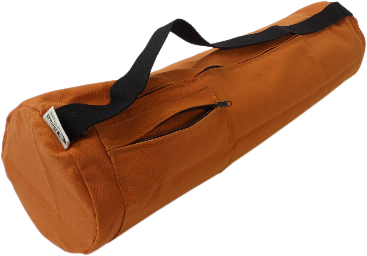 Large brown yoga mat bag with zipper and adjustable shoulder strap