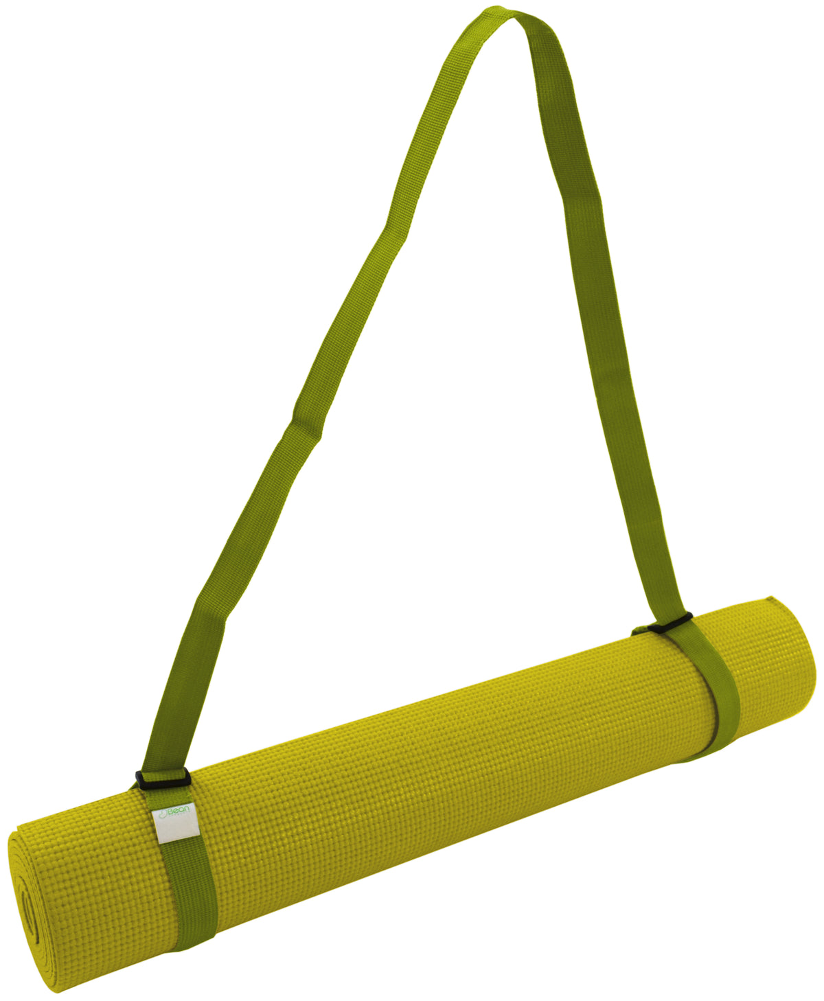 Olive green yoga mat sling with light green strap for adjustable hands free carrying