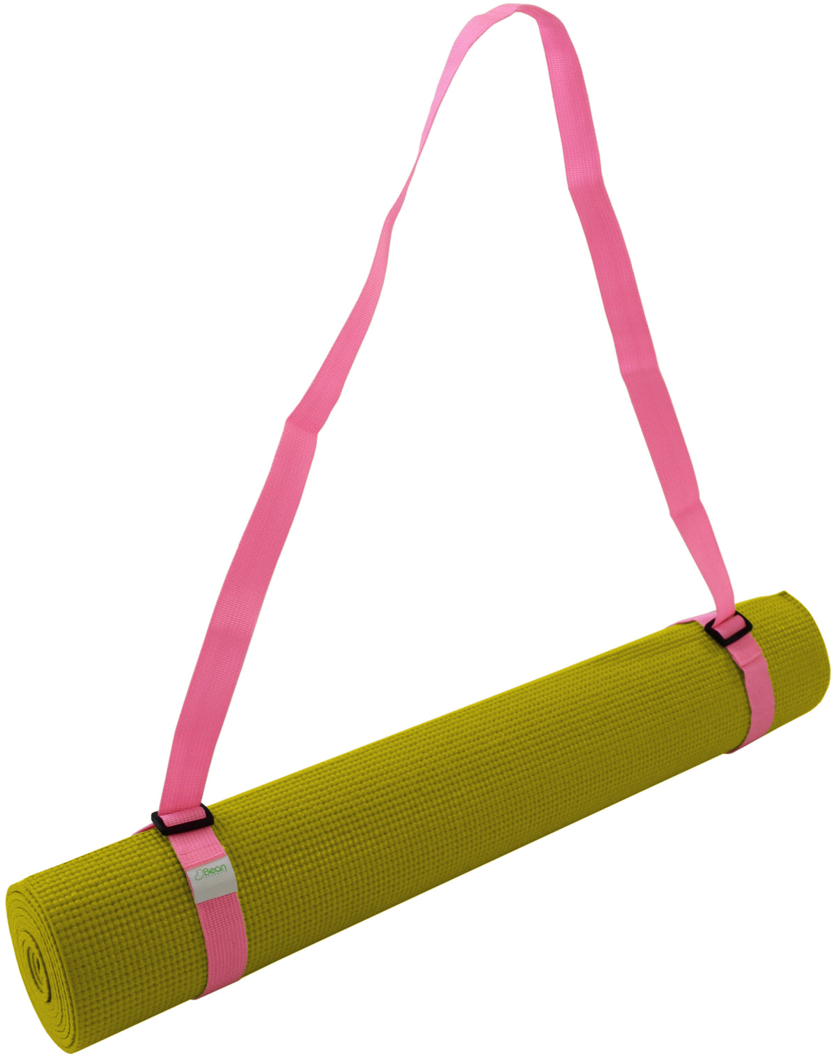 Olive green yoga mat sling with pink shoulder strap for stylish yoga mat transport