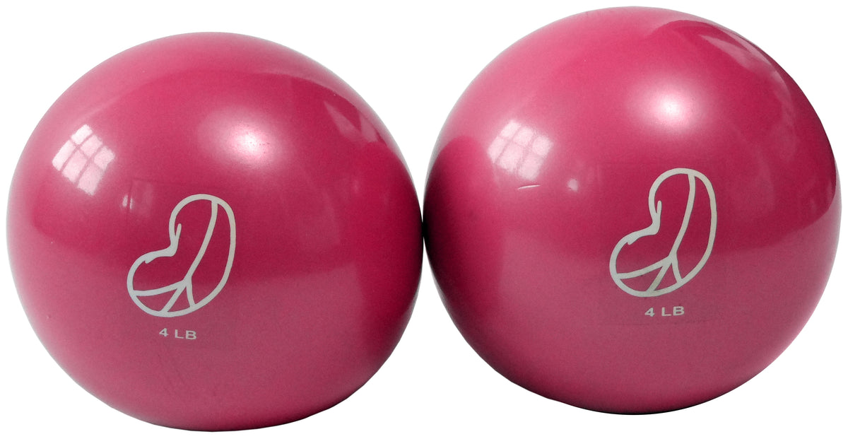 two 4 pound soft weighted balls with bean products peace bean logo