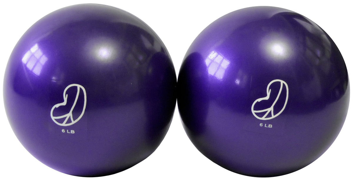 two 6 pound soft weighted balls with bean products peace bean logo
