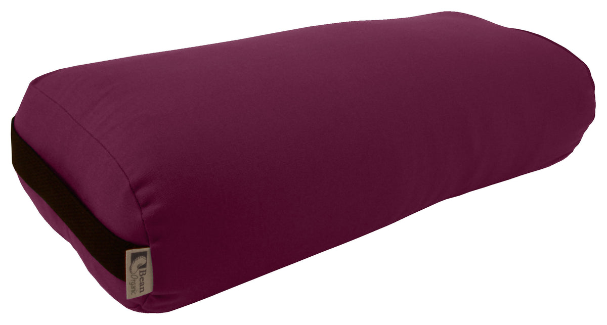 Purple round yoga bolster in organic cotton, cylindrical cushion for yoga poses, meditation and relaxation support