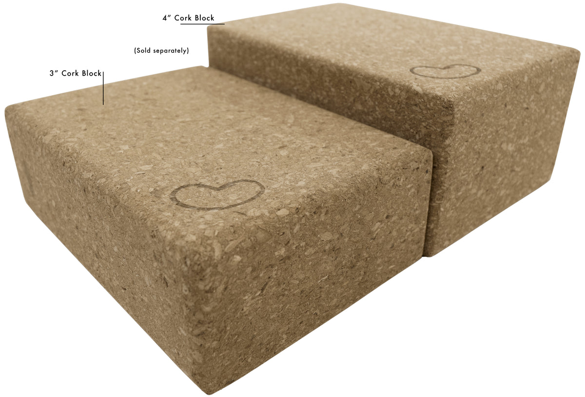 Side view of cork yoga blocks showing dense cork material, durable construction and beveled edges for easy grip