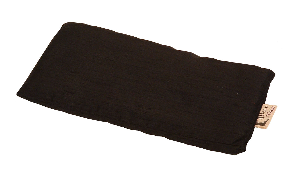 Black silk eye pillow small, sleek rectangular design for sleep and meditation