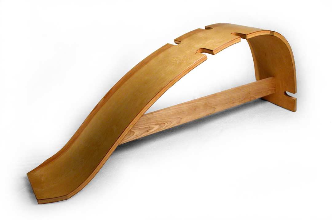 Wooden whale back stretching bench product view, ergonomic curved design for spinal decompression and back pain relief