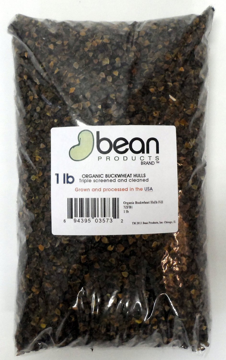Sealed bag of organic buckwheat hulls for craft and cushion fill