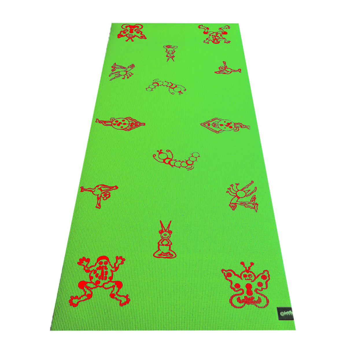 Green emoji yoga mat with playful cartoon prints, children’s non-slip fitness mat