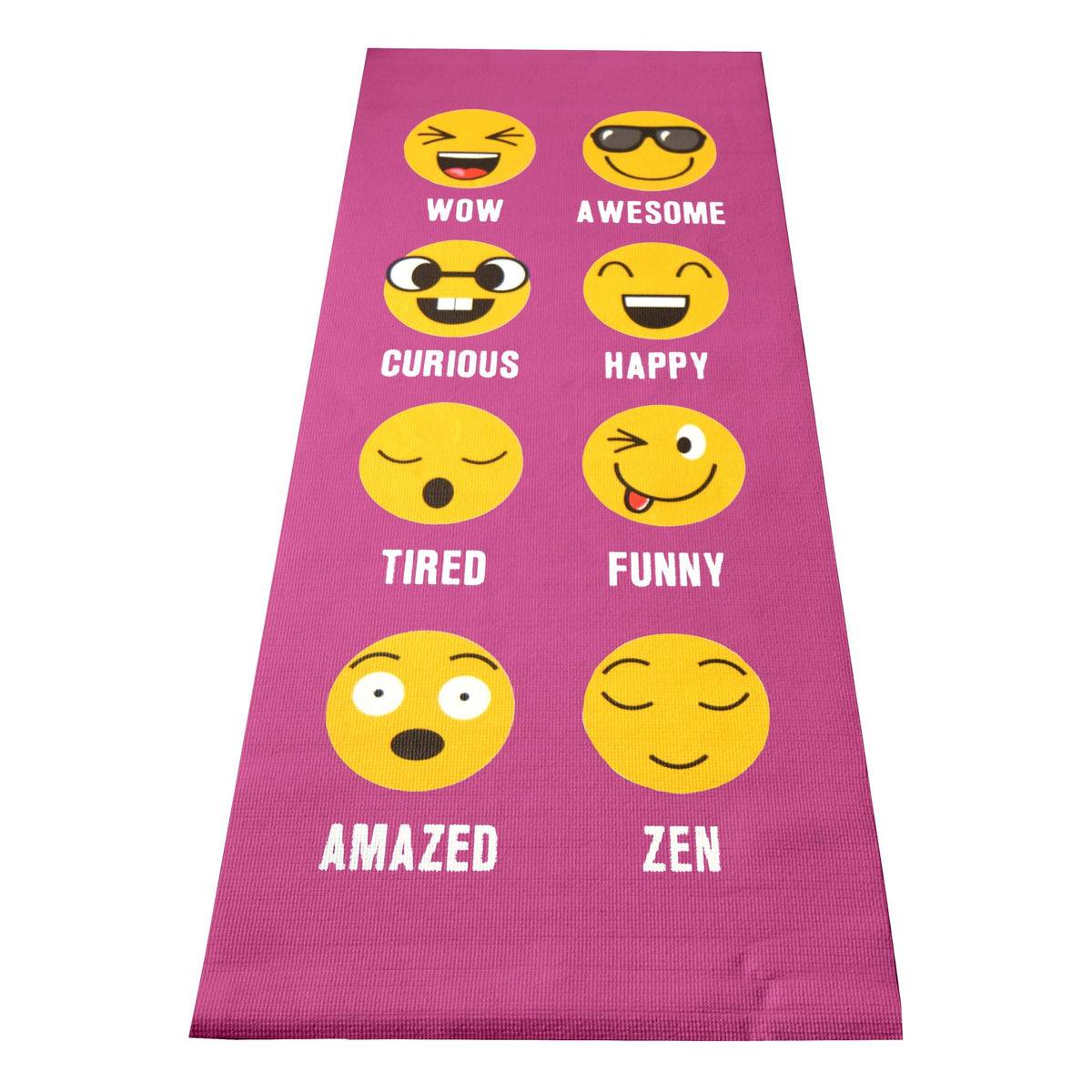 Yellow emoji yoga mat with smiley faces, fun kids non-slip exercise mat