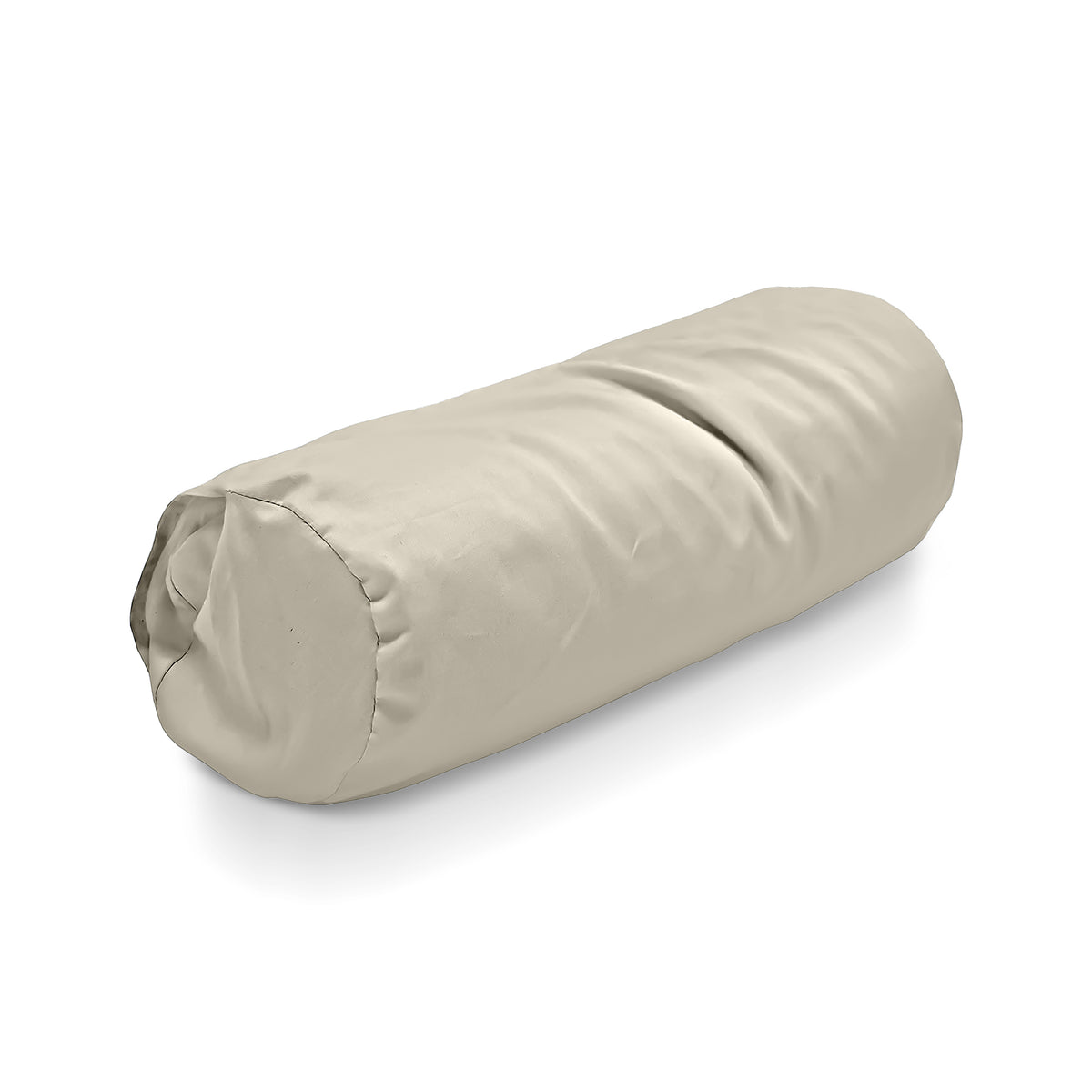 Minimalist organic neck roll pillow with cotton cover isolated on white background