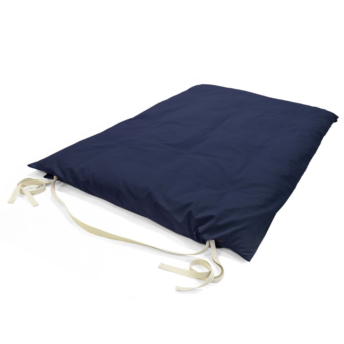 Navy blue cotton Thai massage mat folded flat, no cover