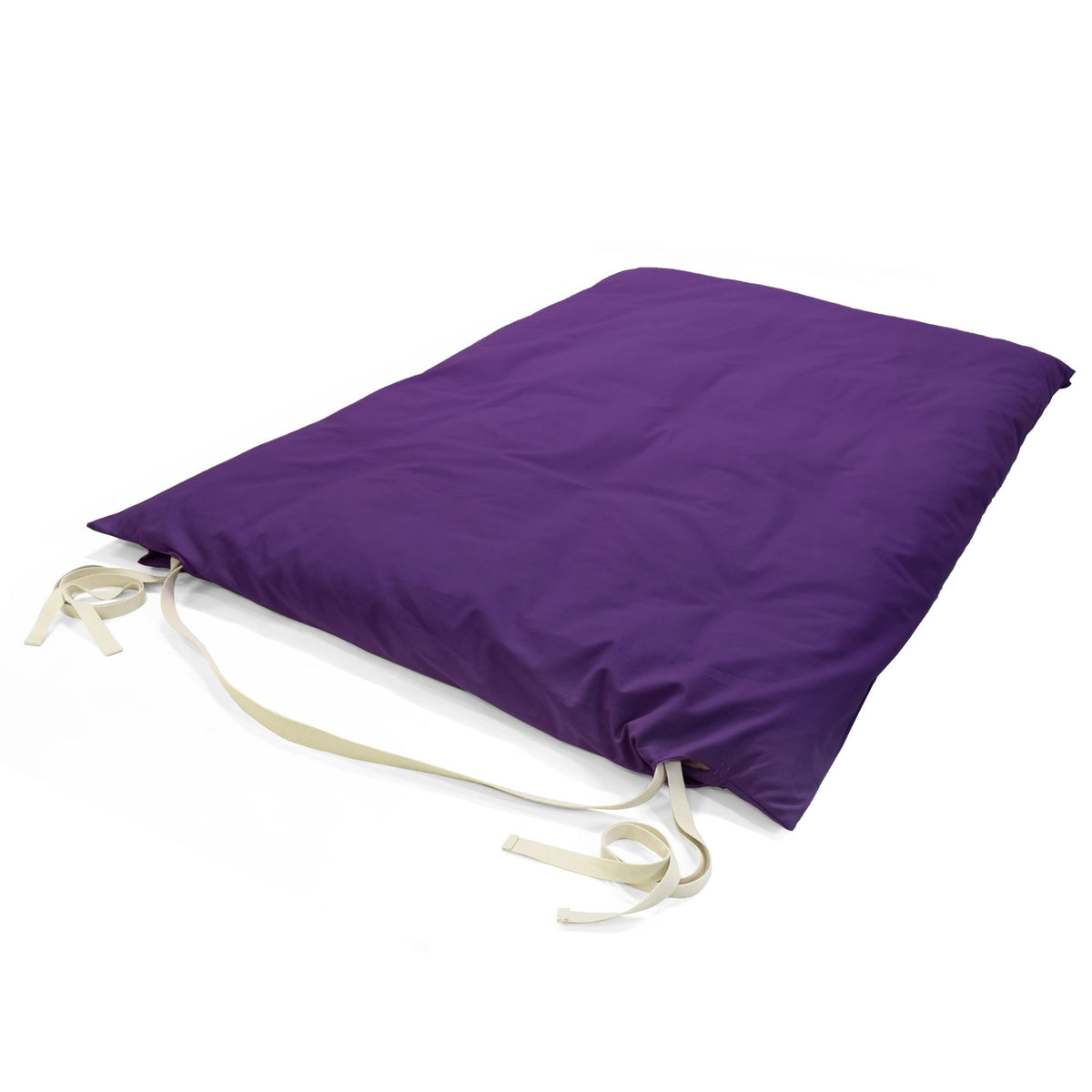 Purple cotton Thai massage mat folded flat with ties visible