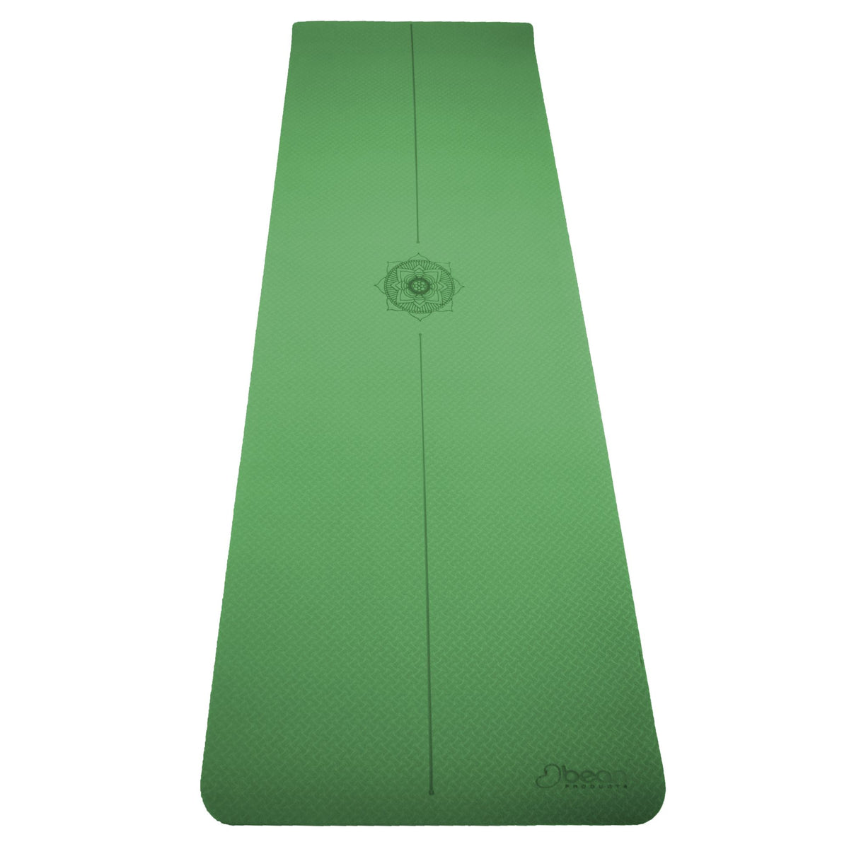 Green color yoga mat full view with mandala and alignment line