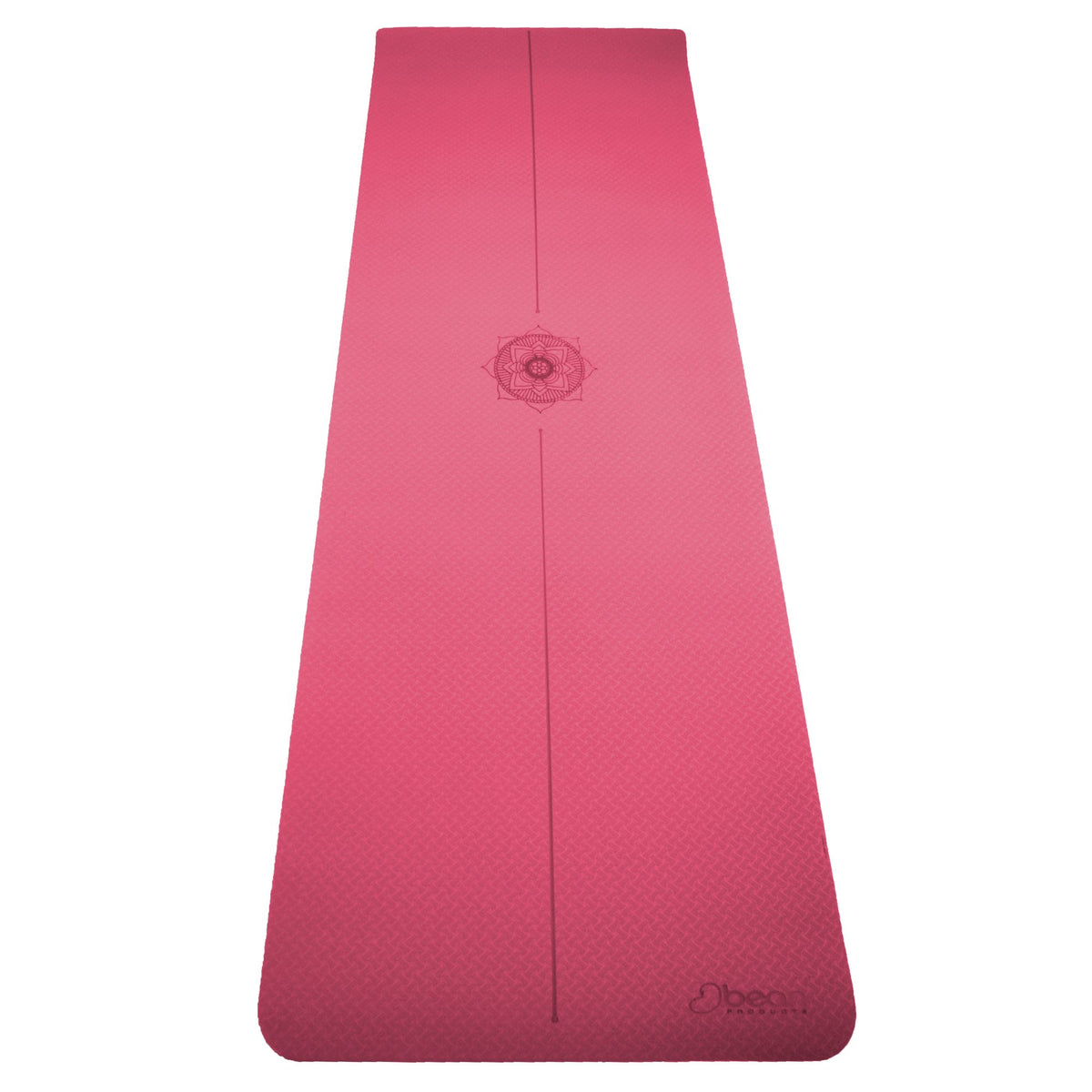 Pink color yoga mat full view with mandala and alignment line