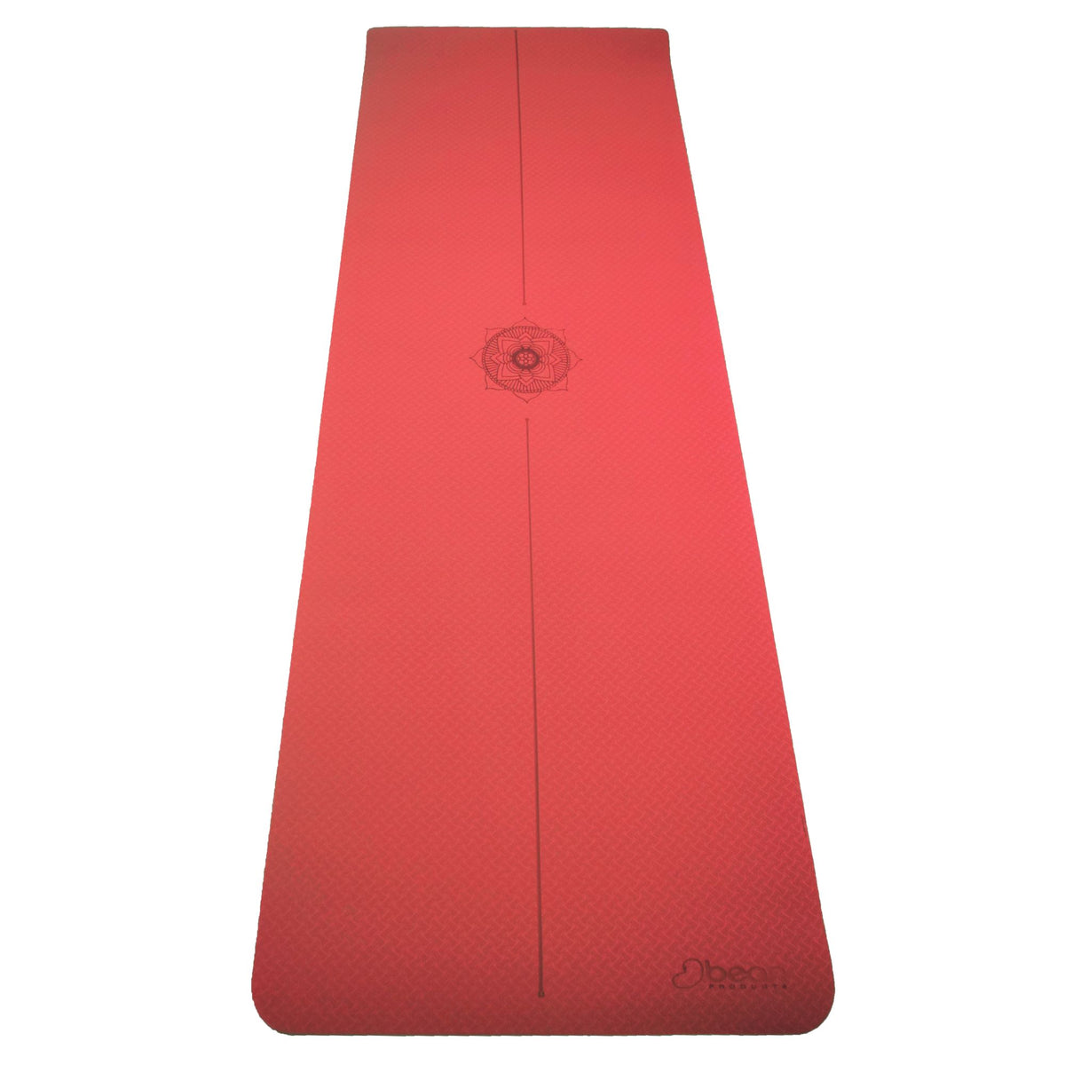 Red color yoga mat full view with mandala and energy centering line
