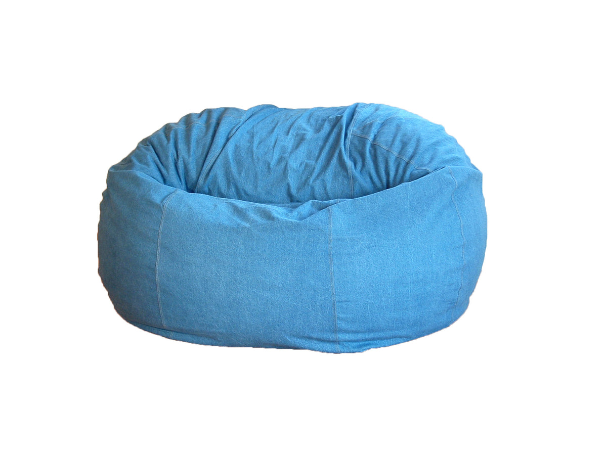 Blue cotton bean bag loveseat soft indoor floor seating