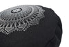 Hemp Zafu meditation cushion organic buckwheat hull fill with mandala design made in USA black