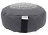 Hemp Zafu meditation cushion organic buckwheat hull fill with mandala design made in USA shaddow grey gray