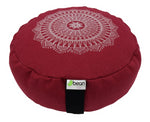 Hemp Zafu meditation cushion organic buckwheat hull fill with mandala design made in USA red