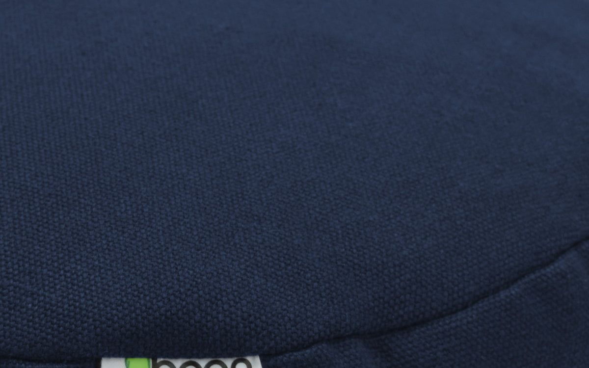 Navy blue cotton bean bag loveseat fabric texture close-up