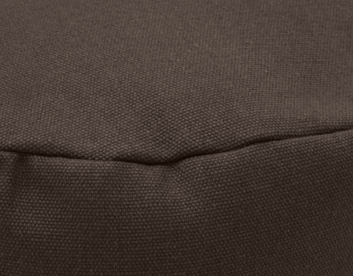 Brown cotton bean bag loveseat fabric texture close-up