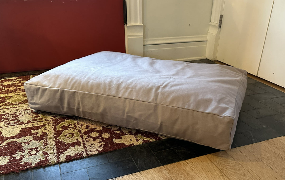 light gray cotton duck canvas dog bed with supportive CertiPUR foam filling