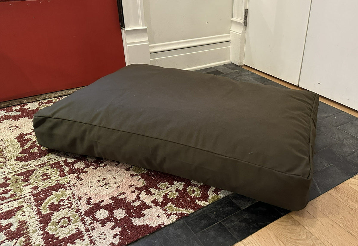 Dark gray cotton duck canvas dog bed with lightweight CertiPUR foam fill