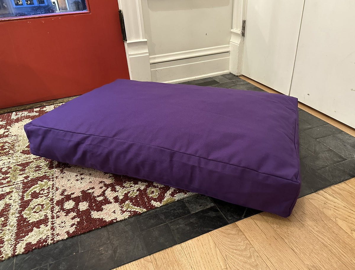Purple cotton duck canvas dog bed with lightweight foam padding for dogs