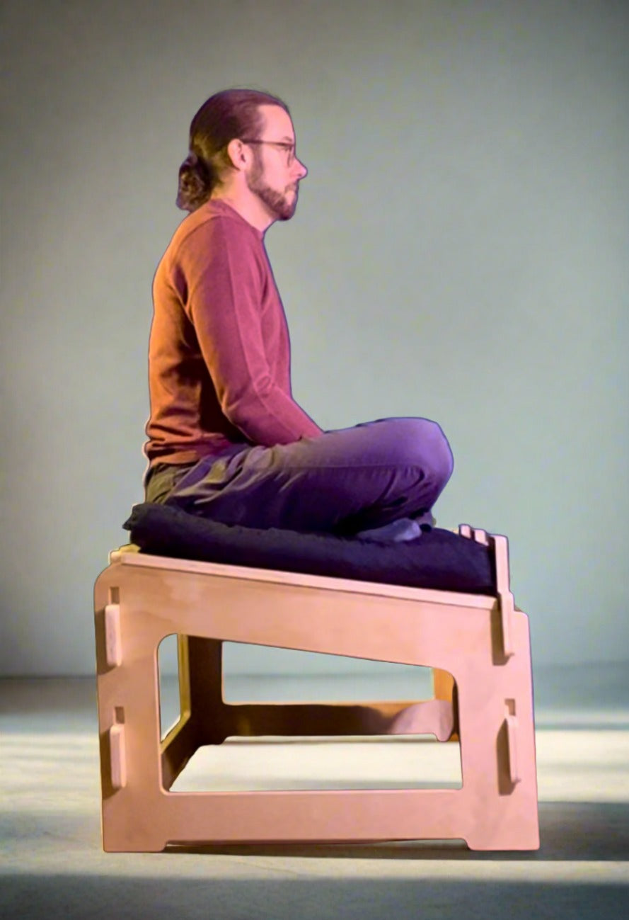 Forward leaning meditation posture on ergonomic adjustable platform chair