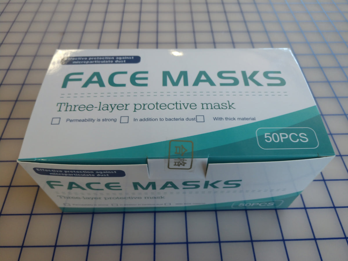 Box packaging of disposable 3 ply protective face masks
