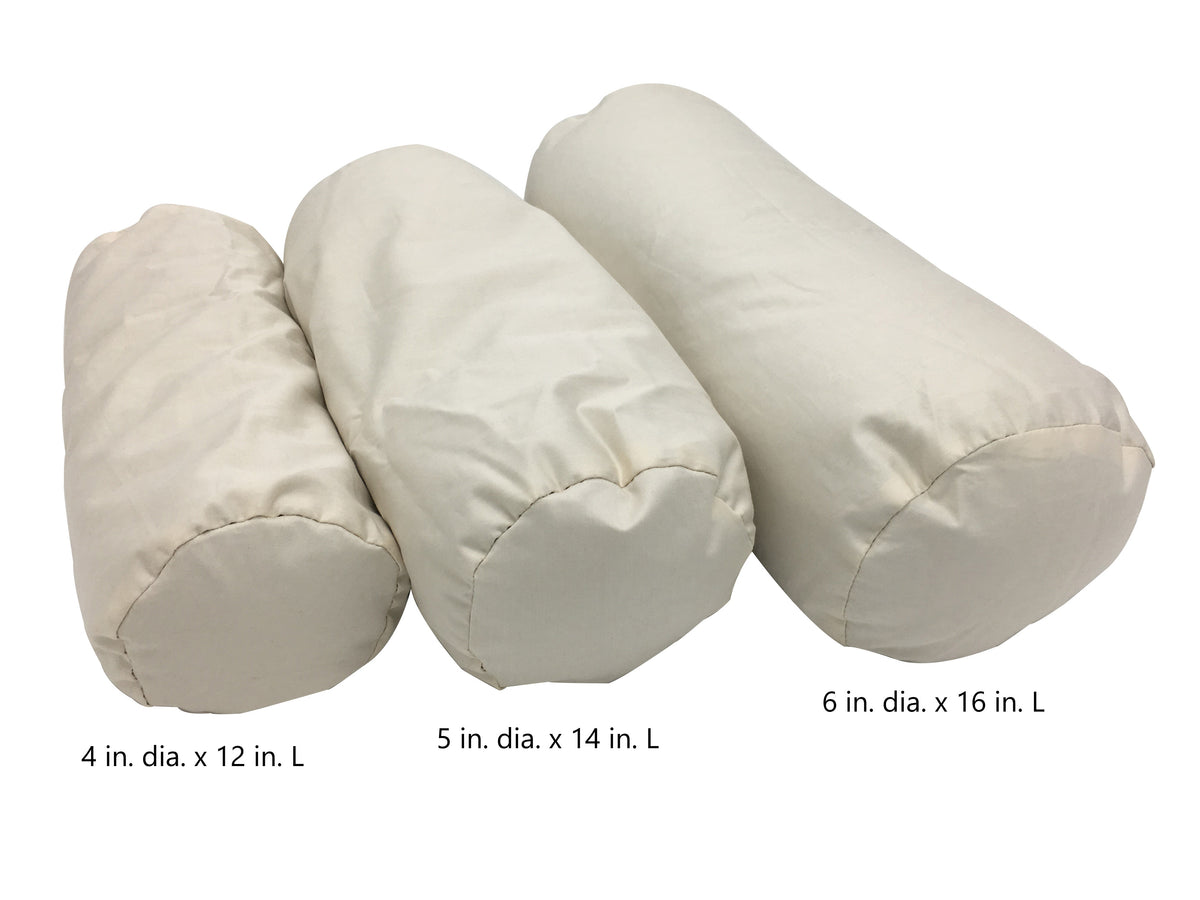 Three organic neck roll pillows grouped together for home and travel use