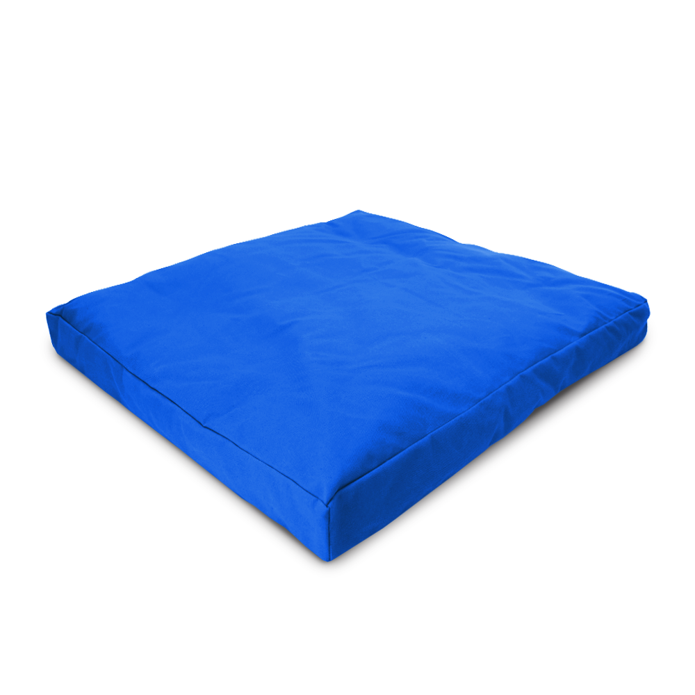 Bright blue organic cotton meditation cushion small travel size square shape