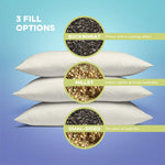WheatDreamz pillows showing buckwheat millet and dual sided multi-grain fills