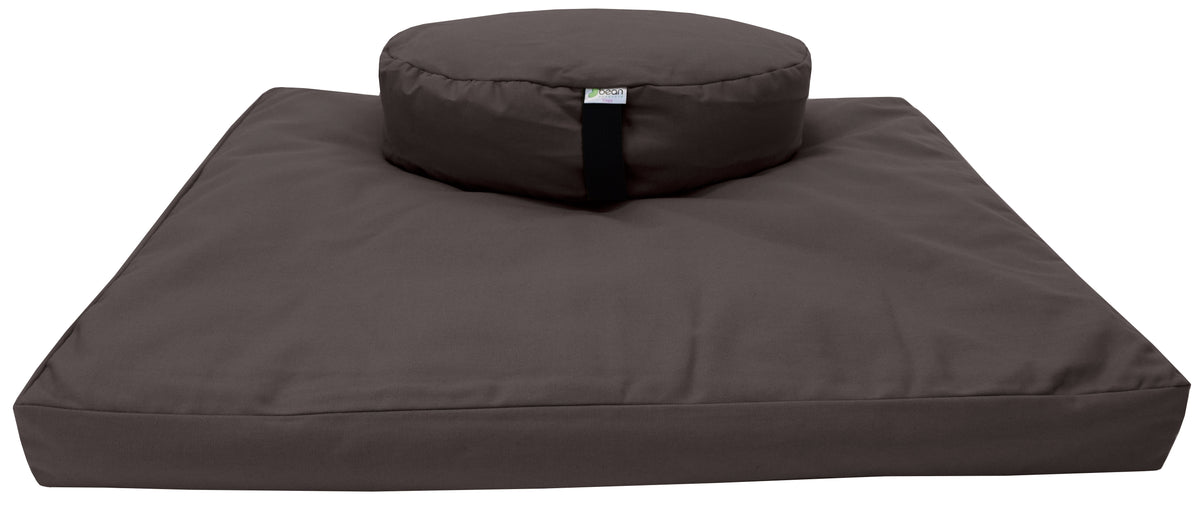 Dark brown meditation cushion set zafu and zabuton cotton round standard