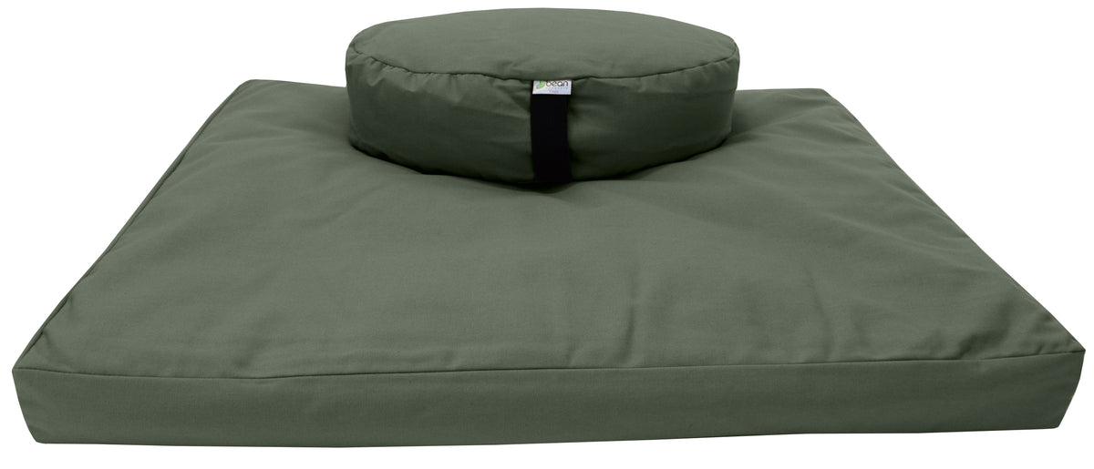 Olive green meditation cushion set zafu and zabuton cotton round standard