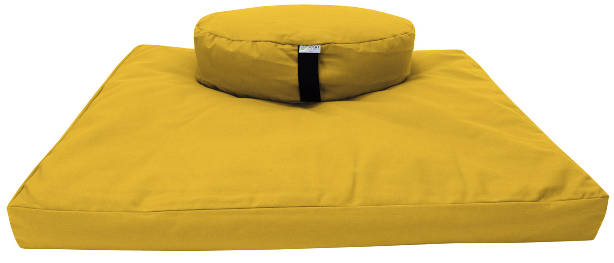 Mustard yellow meditation cushion set zafu and zabuton cotton round standard