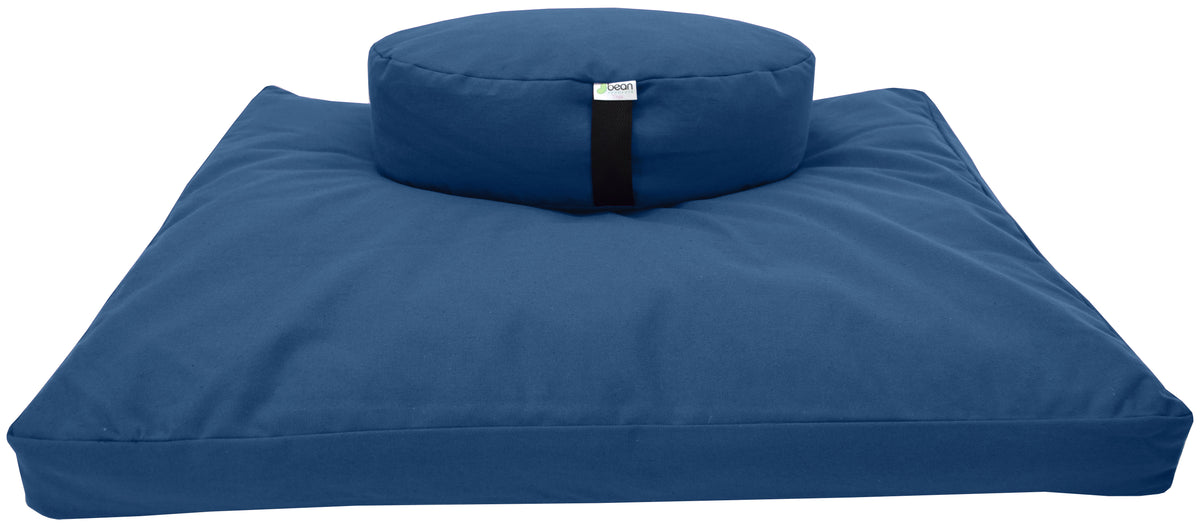 Denim blue meditation cushion set zafu and zabuton cotton round standard