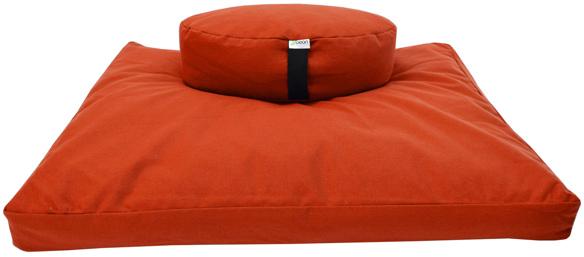 Bright orange meditation cushion set zafu and zabuton cotton round standard
