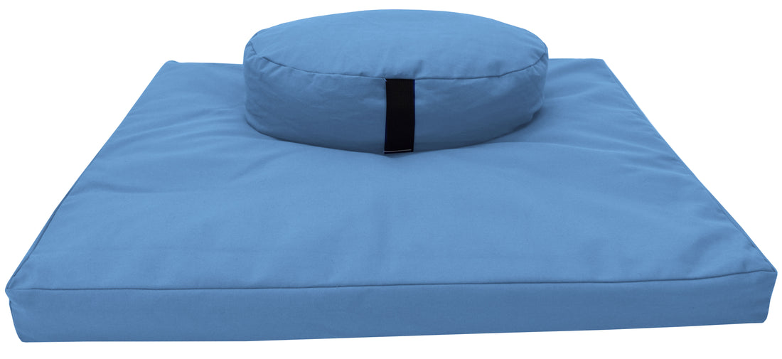 Light blue meditation cushion set zafu and zabuton cotton round standard