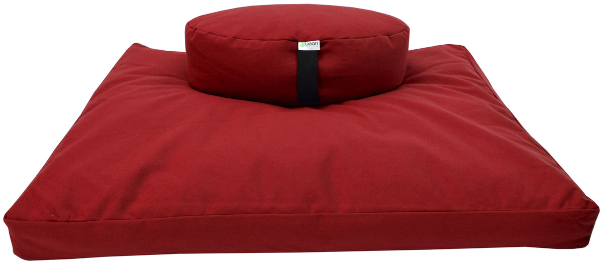 Red meditation cushion set zafu and zabuton cotton round standard