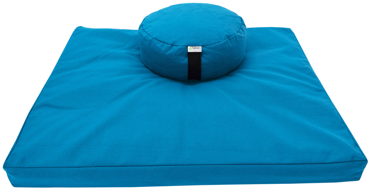 Teal blue meditation cushion set zafu and zabuton cotton round standard