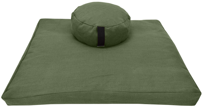 Zafu and Zabuton Meditation Cushion Set - Hemp fabric, Organic Buckwheat Hulls