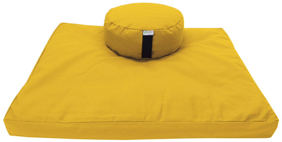 Yellow meditation cushion set zafu and zabuton cotton round standard