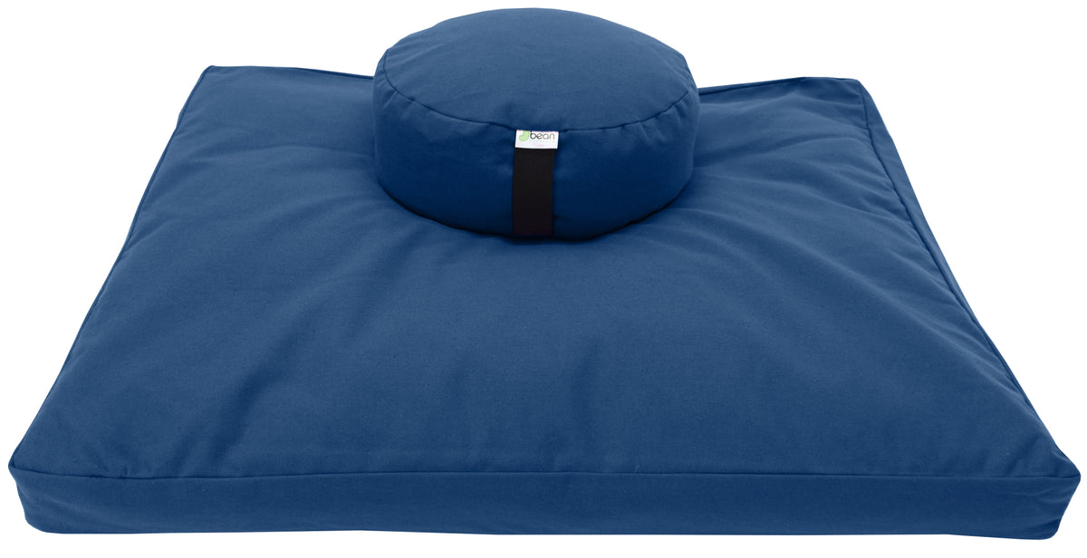 Blue meditation cushion set zafu and zabuton cotton round standard
