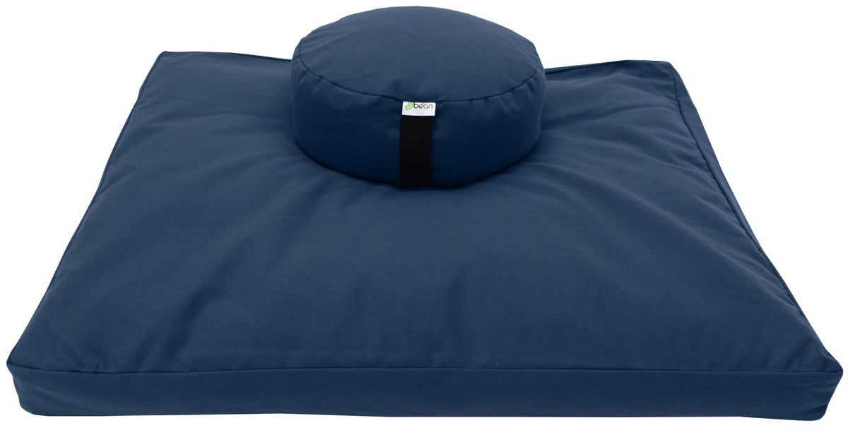 Dark blue meditation cushion set zafu and zabuton cotton round standard
